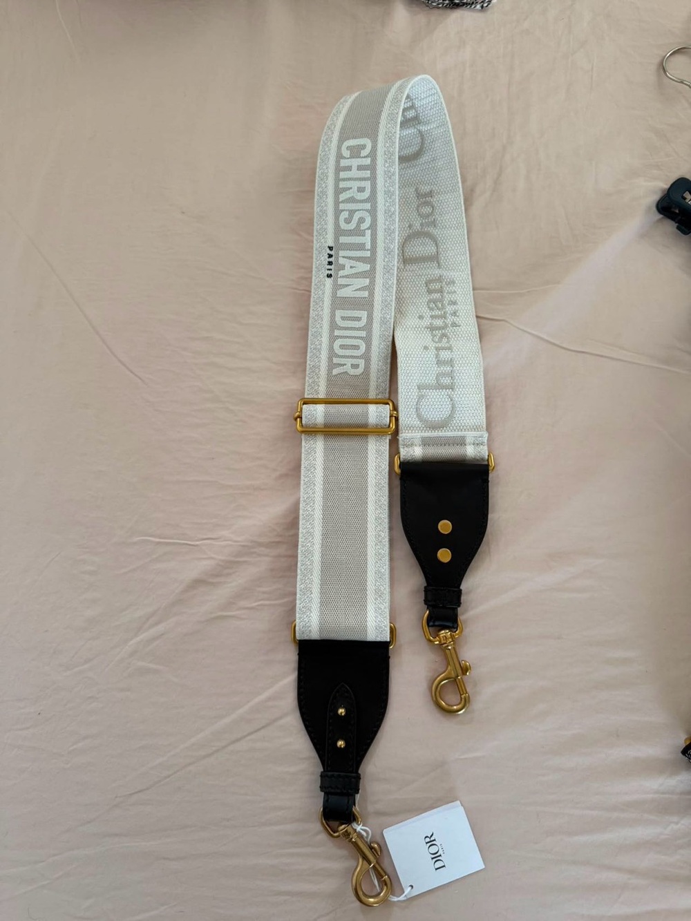 Dior White Canvas Strap with Black Leather Ends & Gold Hardware